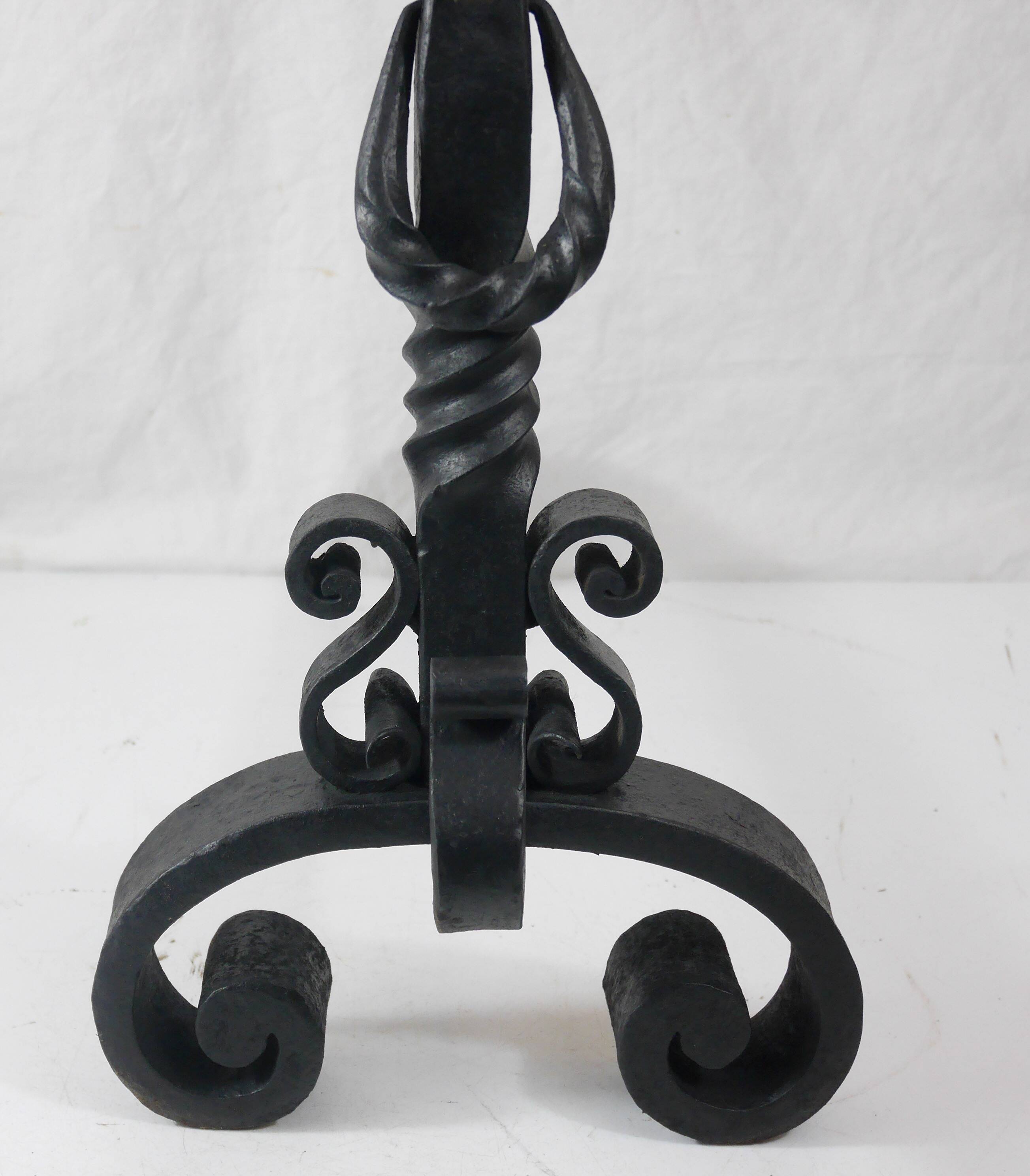 Pair of wrought iron landier andirons