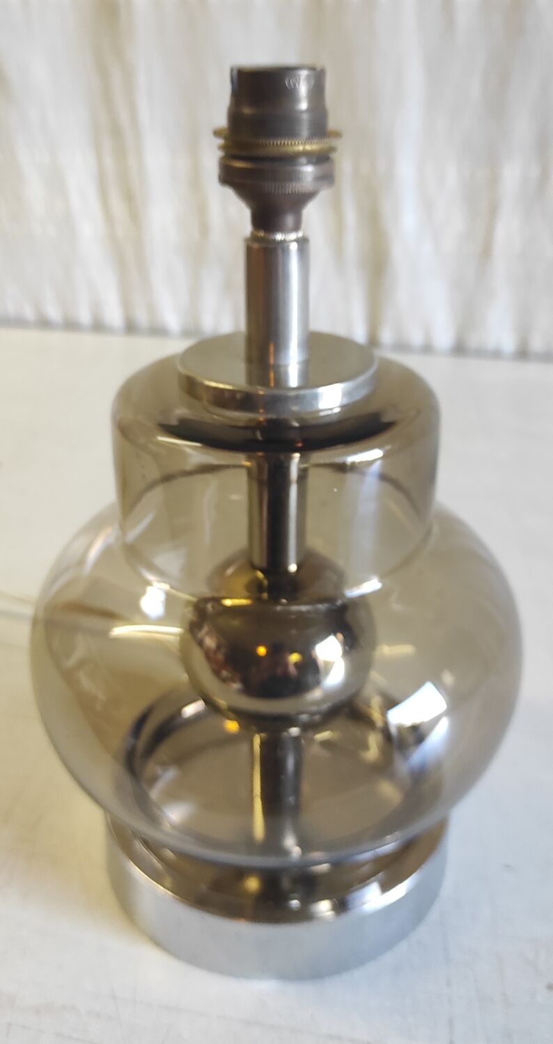 Space Age table lamp base in glass and chrome metal - 1970s