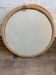 Vintage 1950s round wall mirror, wooden frame and mirror, yellow finish.