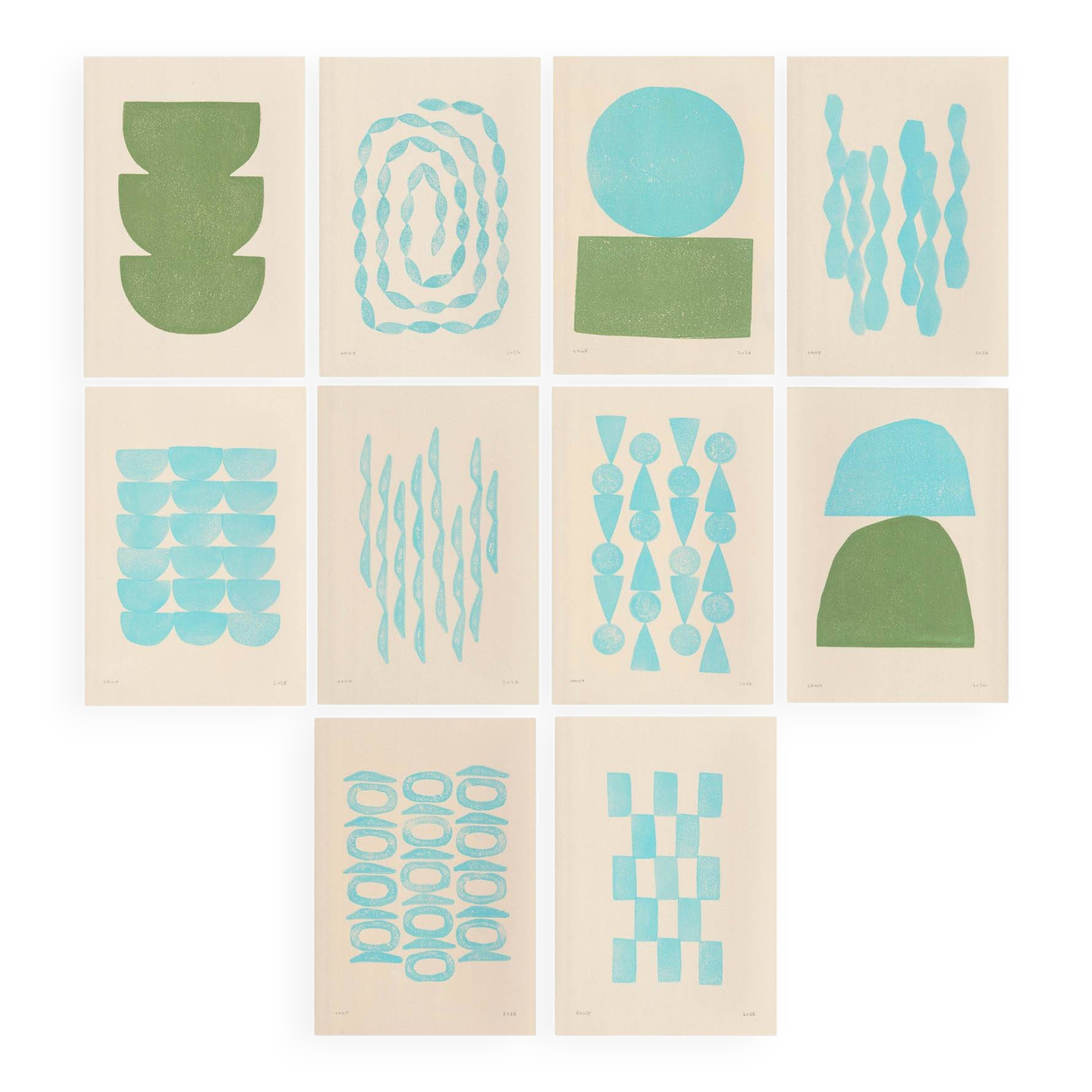 Collection of 10 A4 paintings without frames.