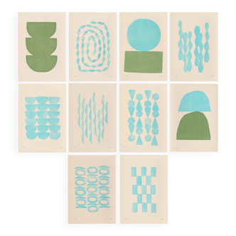 Collection of 10 A4 paintings without frames.