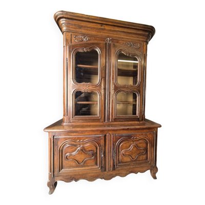 Buffet deux corps d'époque Louis XV 18eme en chêne massif vitré
