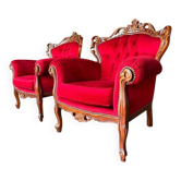Ensemble de 2 fauteuils baroques rouge vintage