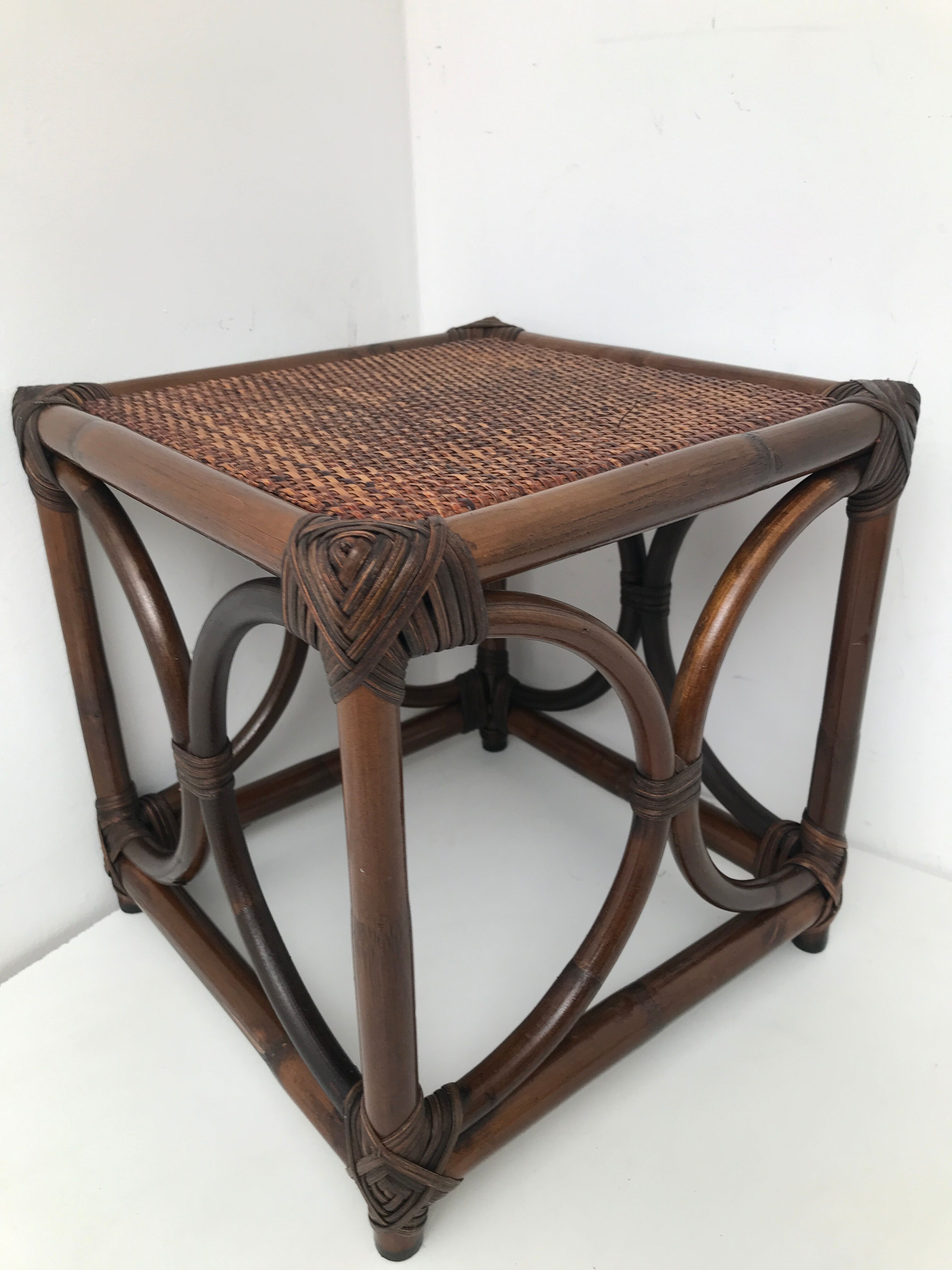 Bedside table stool in vintage cannage rattan