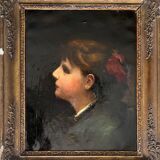 HST painting "Portrait of a young woman with a red bow" 19th century for restoration