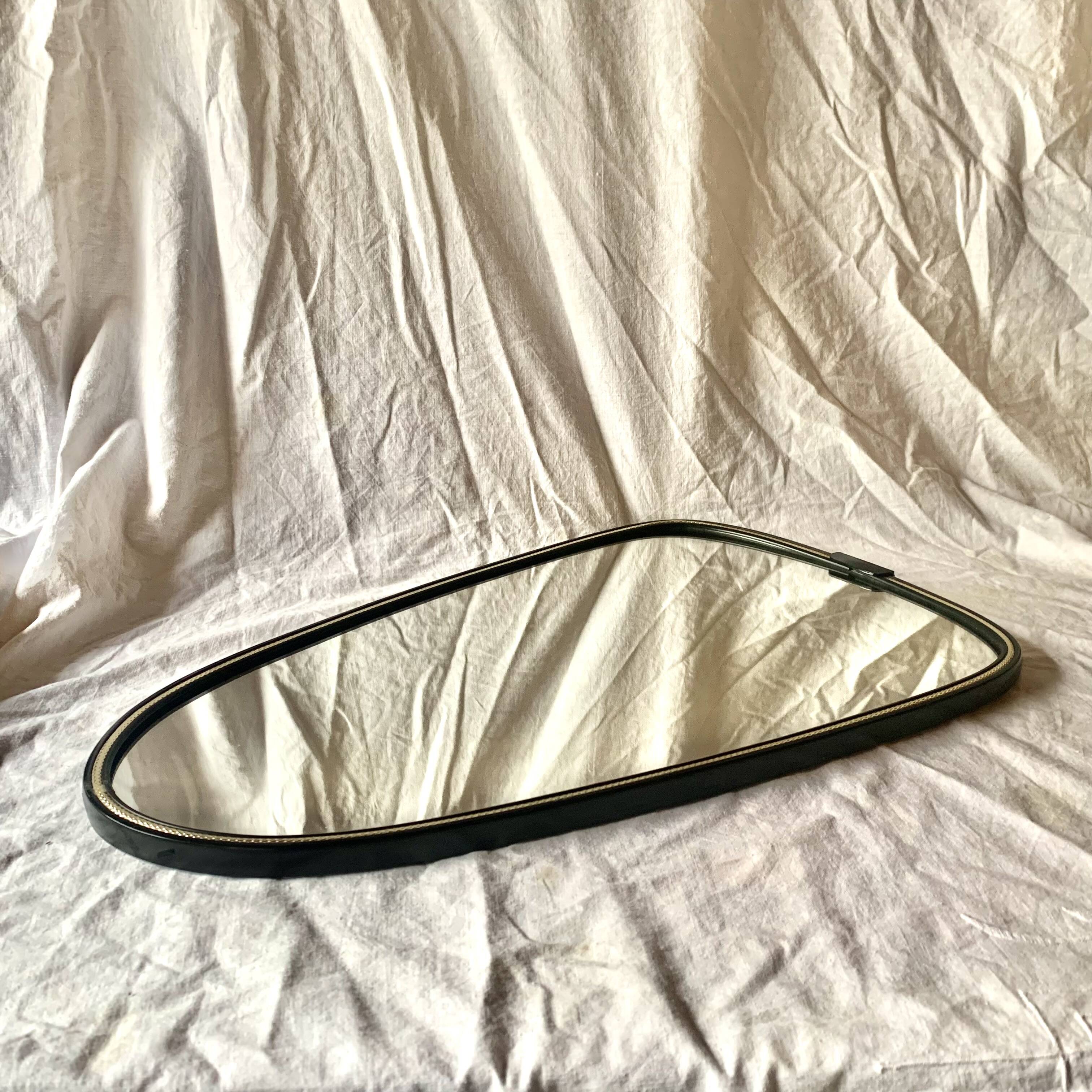 Antique rearview mirror - black and gold plastic frame - 34 x 55 cm