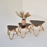 Set of three bamboo pull out tables by Rohé Noordwolde, The Netherlands 1950