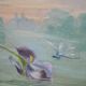 French School circa 1900 “Irises and dragonflies” Painted silk.