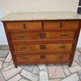 Low art-deco wood and marble chest of drawers