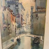 Watercolor signed f. jeannin gros - rialto in venice framed and under glass early twentieth century