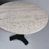 Vintage travertine bistro/dining table, solid metal base. (A)