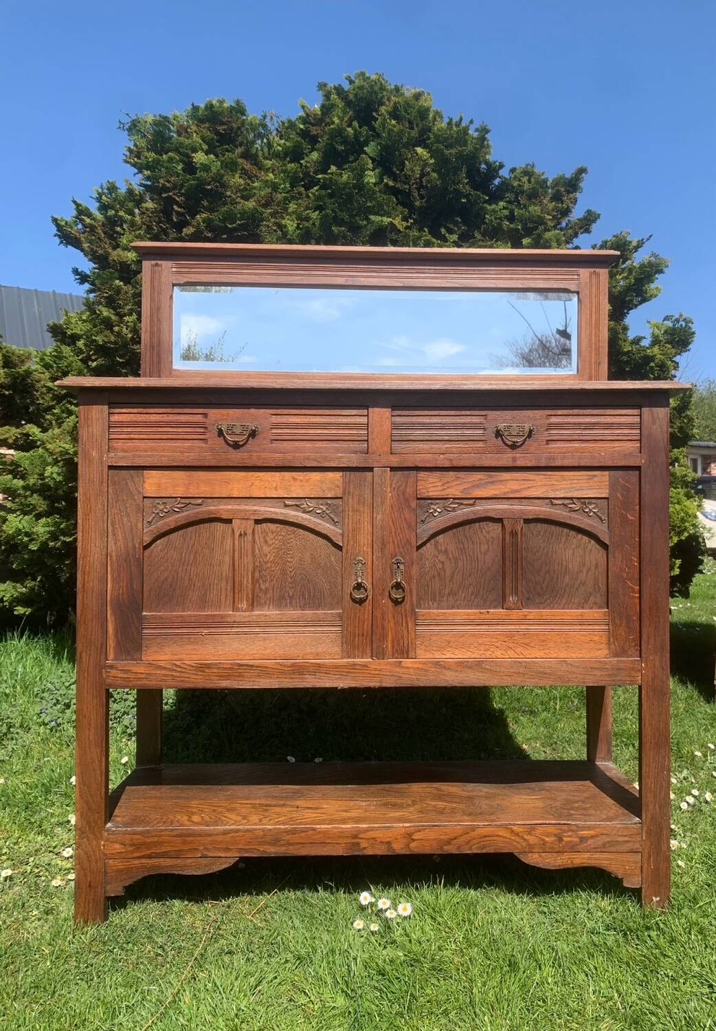 Antique solid wood sideboard with mirror — Art Nouveau style