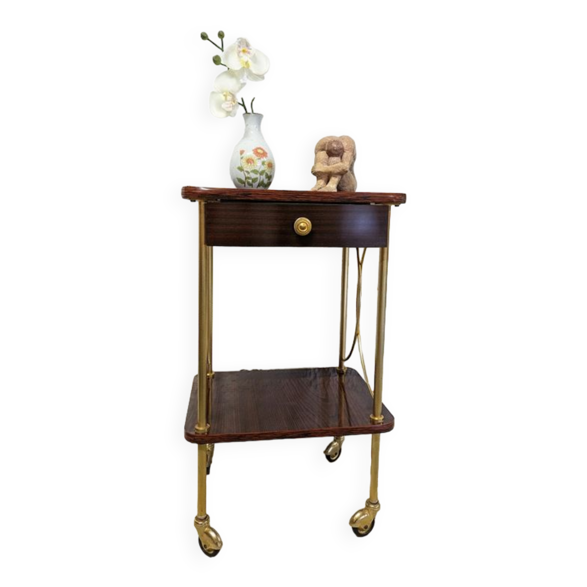 Vintage bedside table with wheels