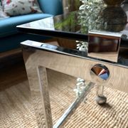 Chrome and smoked glass coffee table on wheels 1970