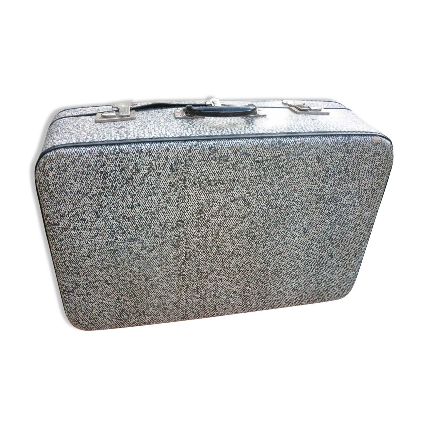 Antique black and white fibroc suitcase