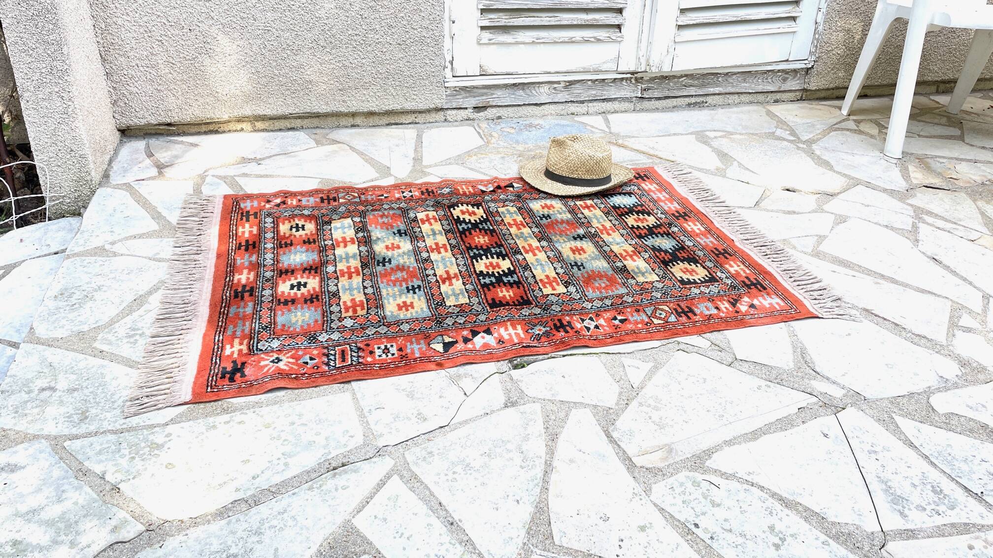Vintage silk and cotton rug - 142 x 84cm