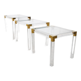 Set of 3 lucite and brass nesting tables, 1970s