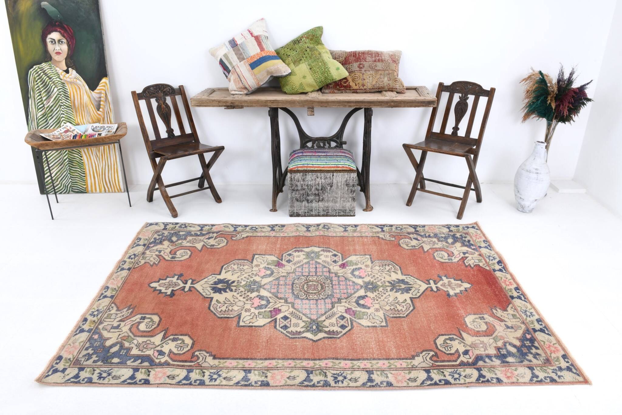 4x7 Brunt Red Oriental Handmade Vintage Rug, 142x224Cm SK 6770