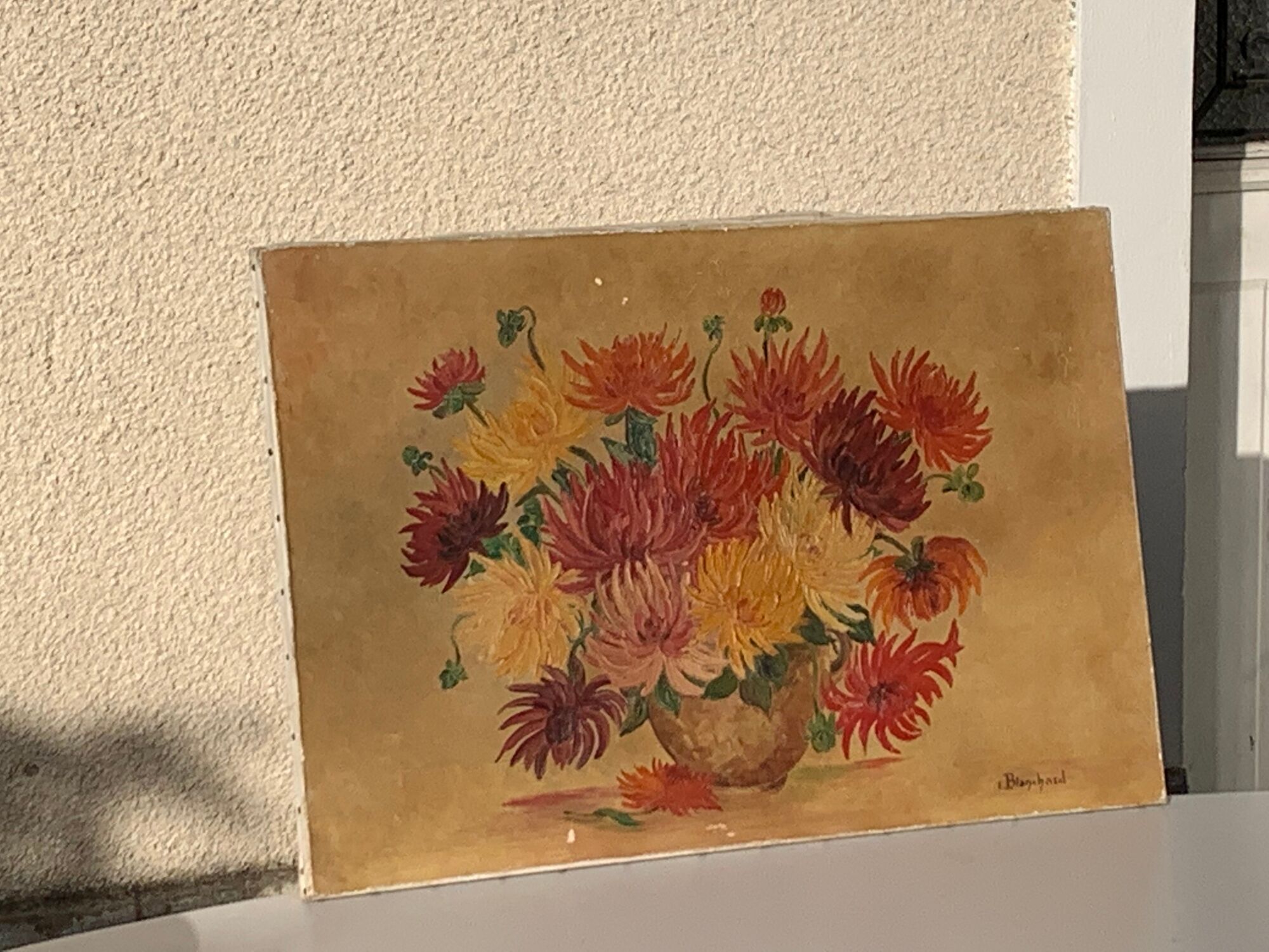 Painting the bouquet of vintage dahlias signed Blanchard