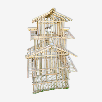 cage à oiseaux en bambou forme pagode années 1960 - 70