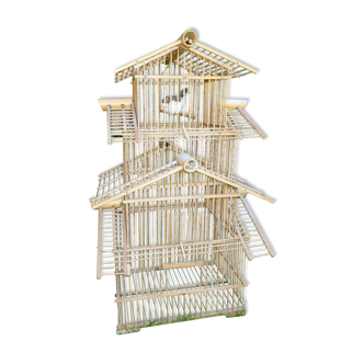 cage à oiseaux en bambou forme pagode années 1960 - 70