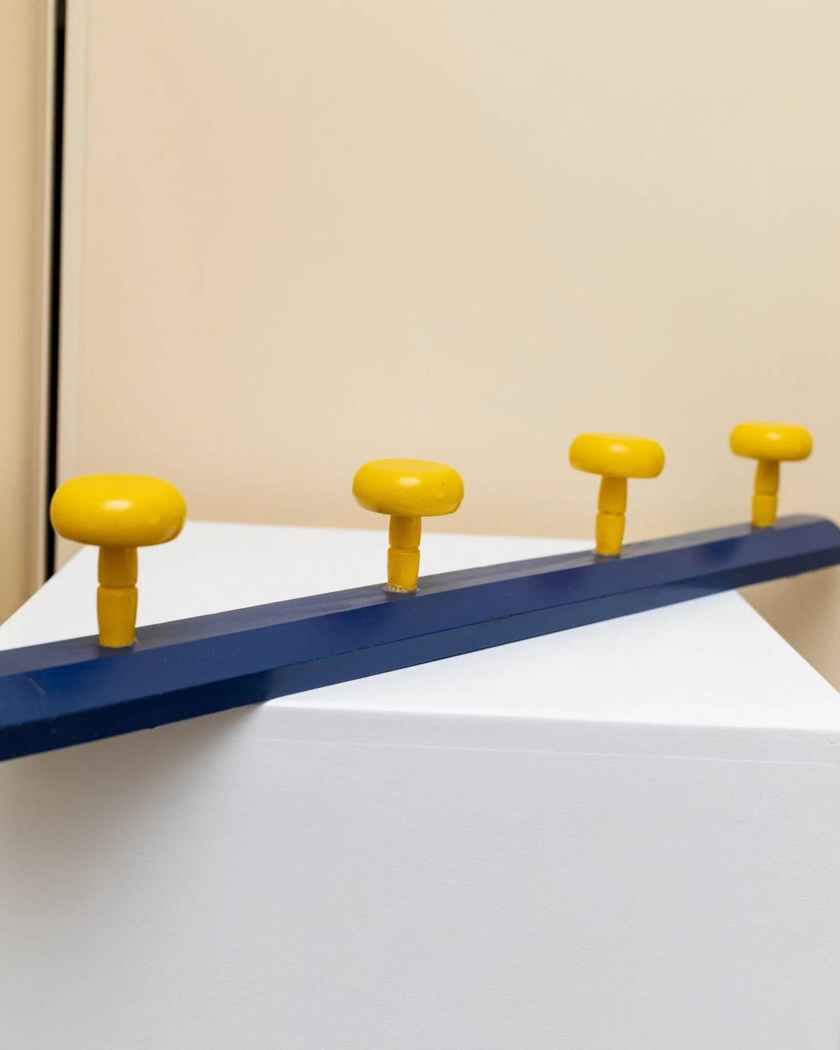 Vintage 1980s pencil-shaped wardrobe - Pierre Sala style - postmodern Memphis design - blue and yellow - 1980s