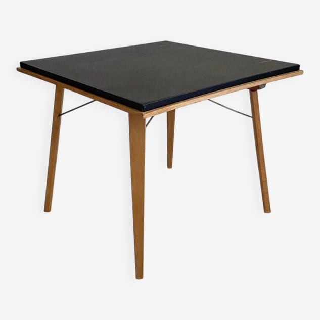 "PLIDEAL" Folding Coffee Table Beech & Faux Leather 1950 Vintage Glamping