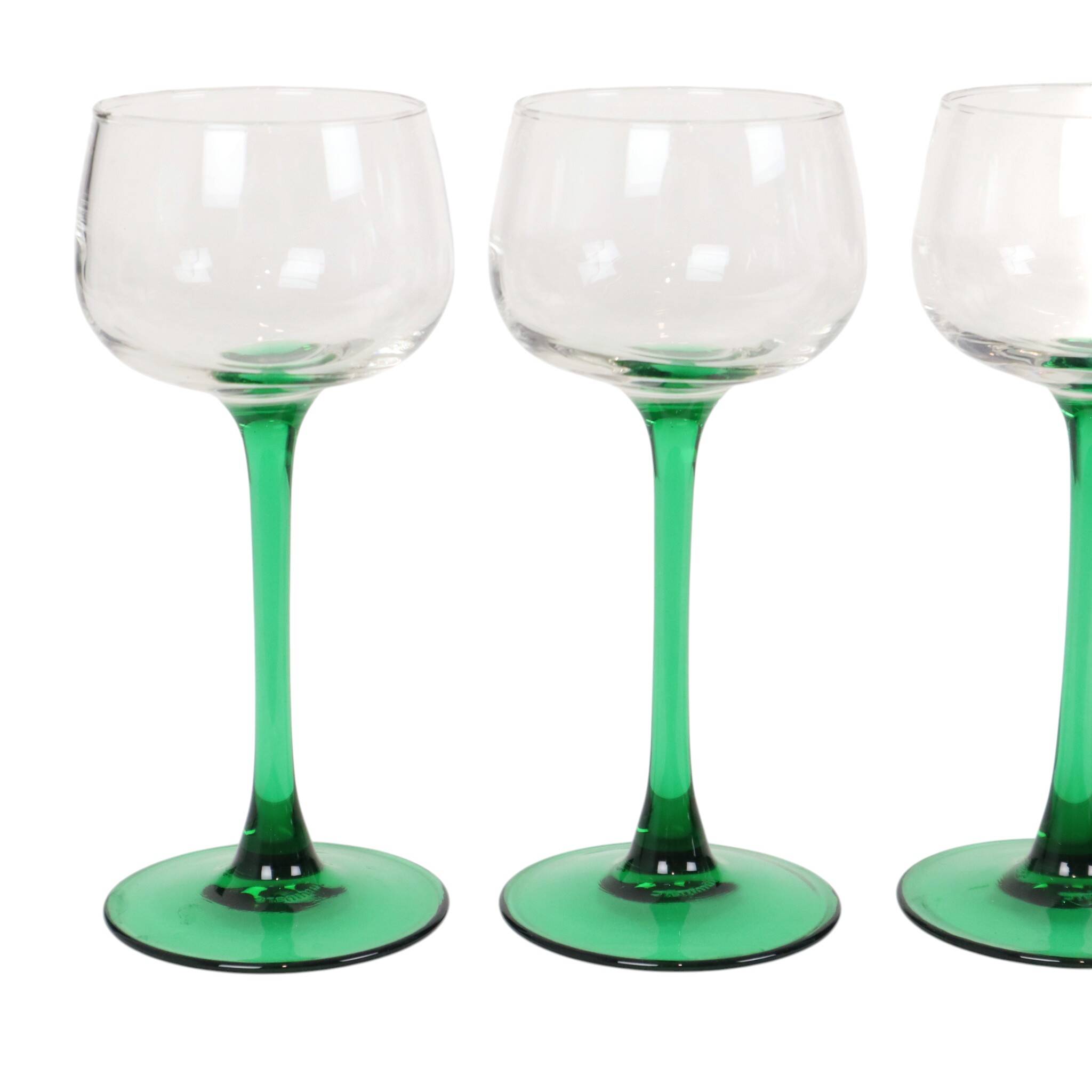 Set of 4 Vintage Luminarc Alsace Wine Glasses Narrow Green Stems
