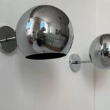 Pair of adjustable wall lights, chromed metal, France 1970