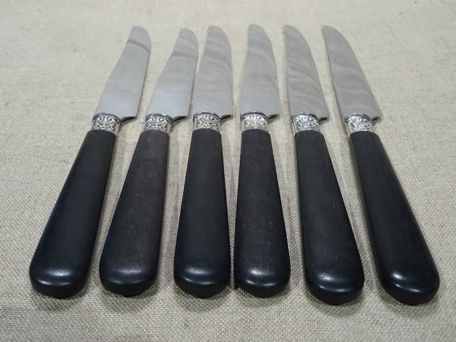 6 old knives handle ebony cutlery superior