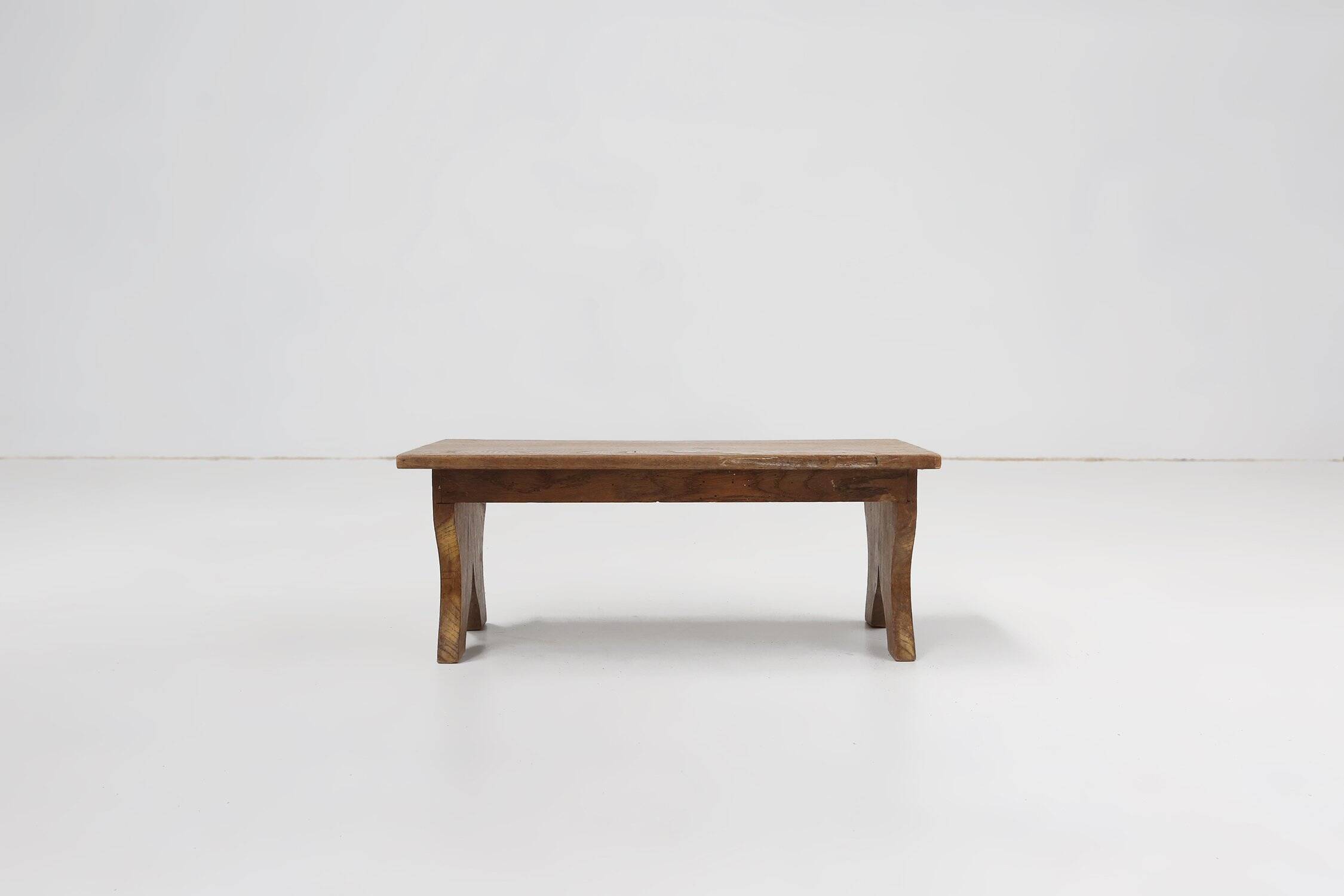 Small Rustic Wooden Stool with Curved Base, France, 1900s