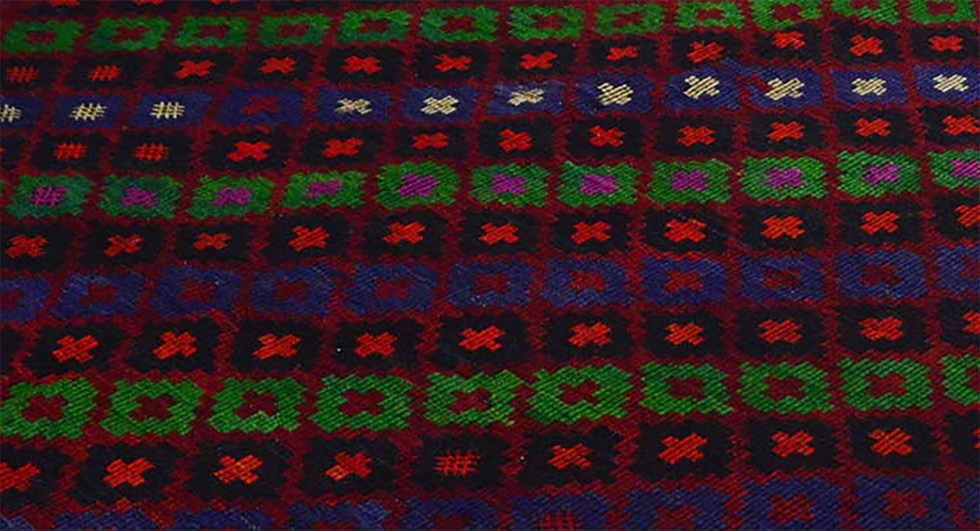 Turkish Kilim Yuruk Vintage 217x353 cm Geometric Green Blue Red