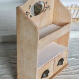 Étagère murale vintage bois et blanc 2 tiroirs