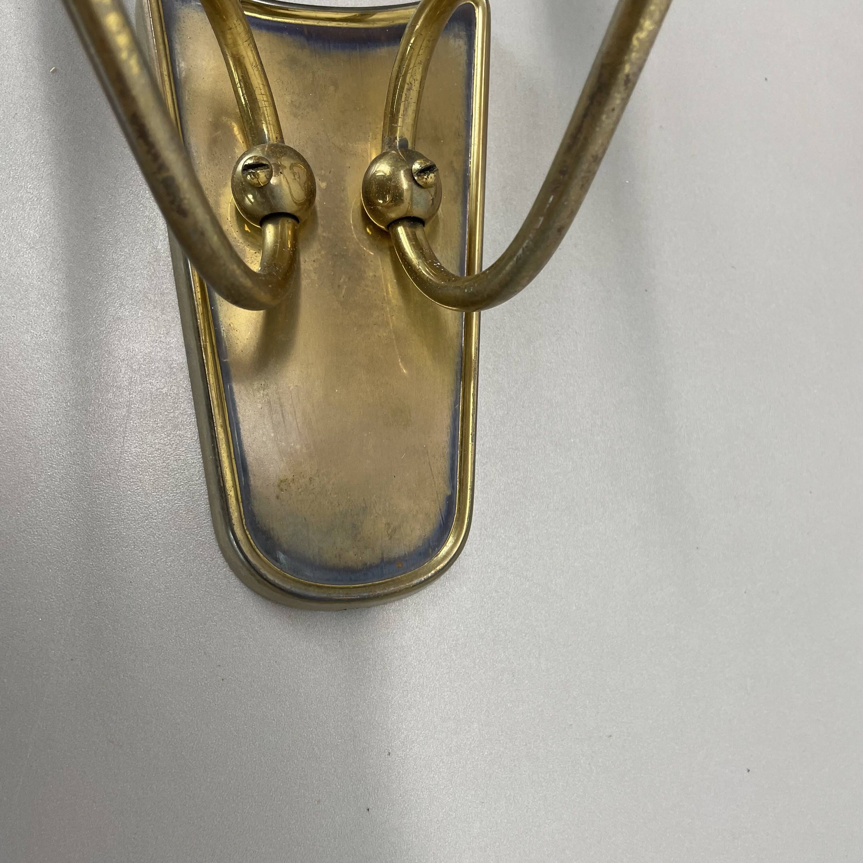 unique set of 2 brass Gio Ponti Style Theatre Wall Light Sconces, Italy, 1950s