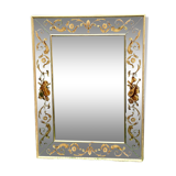 Miroir ancien à parecloses et verre églomisé style 18ème