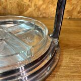 Old serving tray, art deco, beggar, silver metal, cut crystal