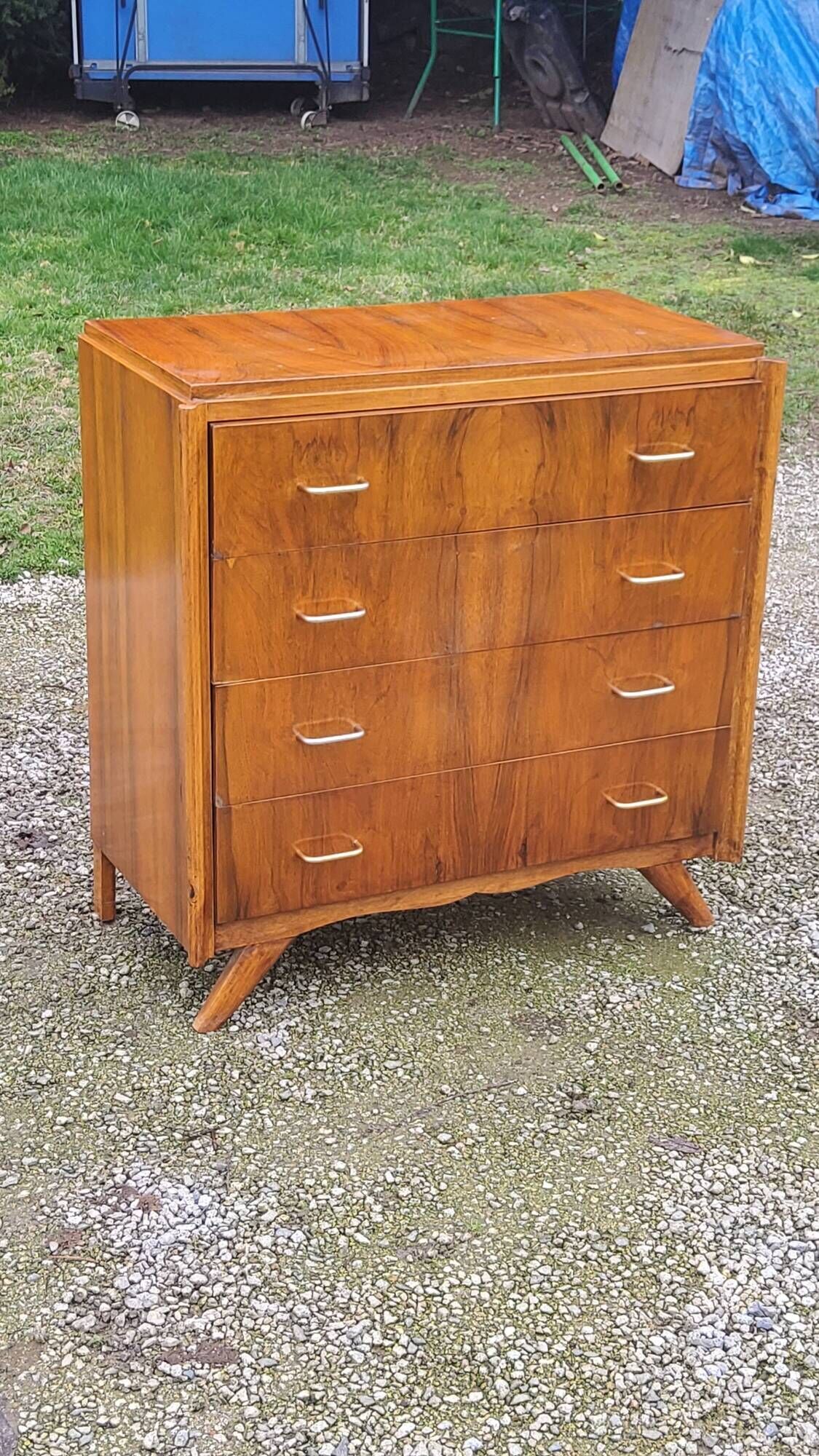 Vintage chest of drawers in walnut compass legs 4 drawers from the 1950s