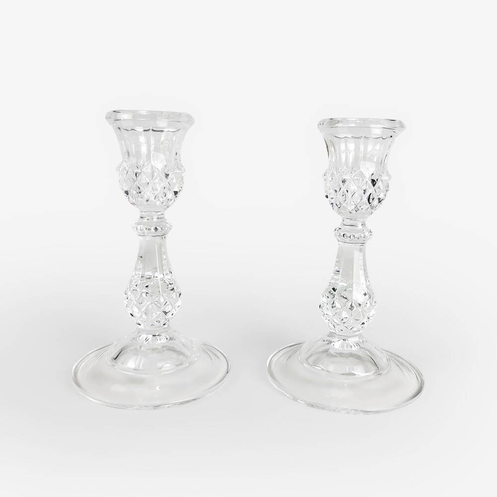 Pair of cristal d'arques candlesticks, maintenon model, 1980s