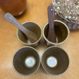 Ensemble de 4 tasses verres gobelets en grès Digoin et cuillères en bois