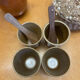 Ensemble de 4 tasses verres gobelets en grès Digoin et cuillères en bois