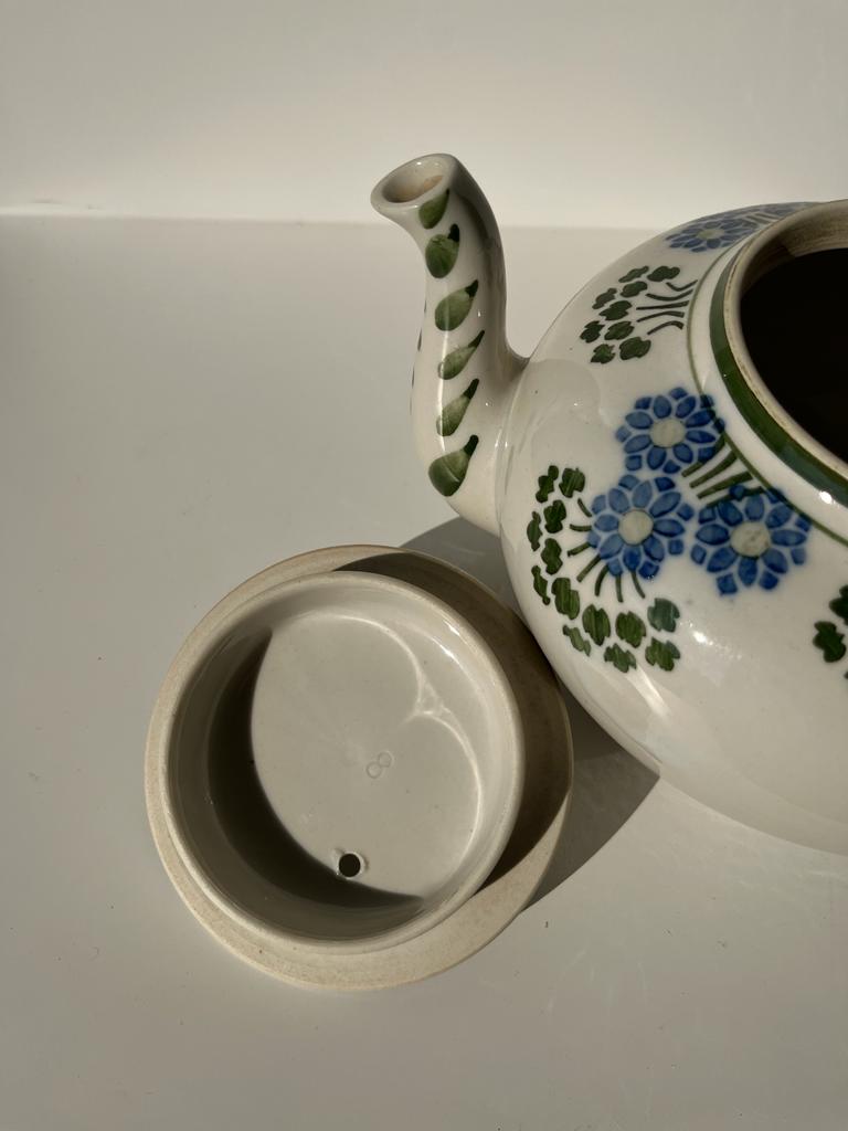 Green and blue teapot floral motif Badonviller