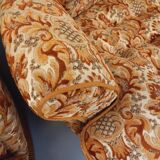 Set of 2 vintage armchairs in floral fabric with fringes from the 60s 70s