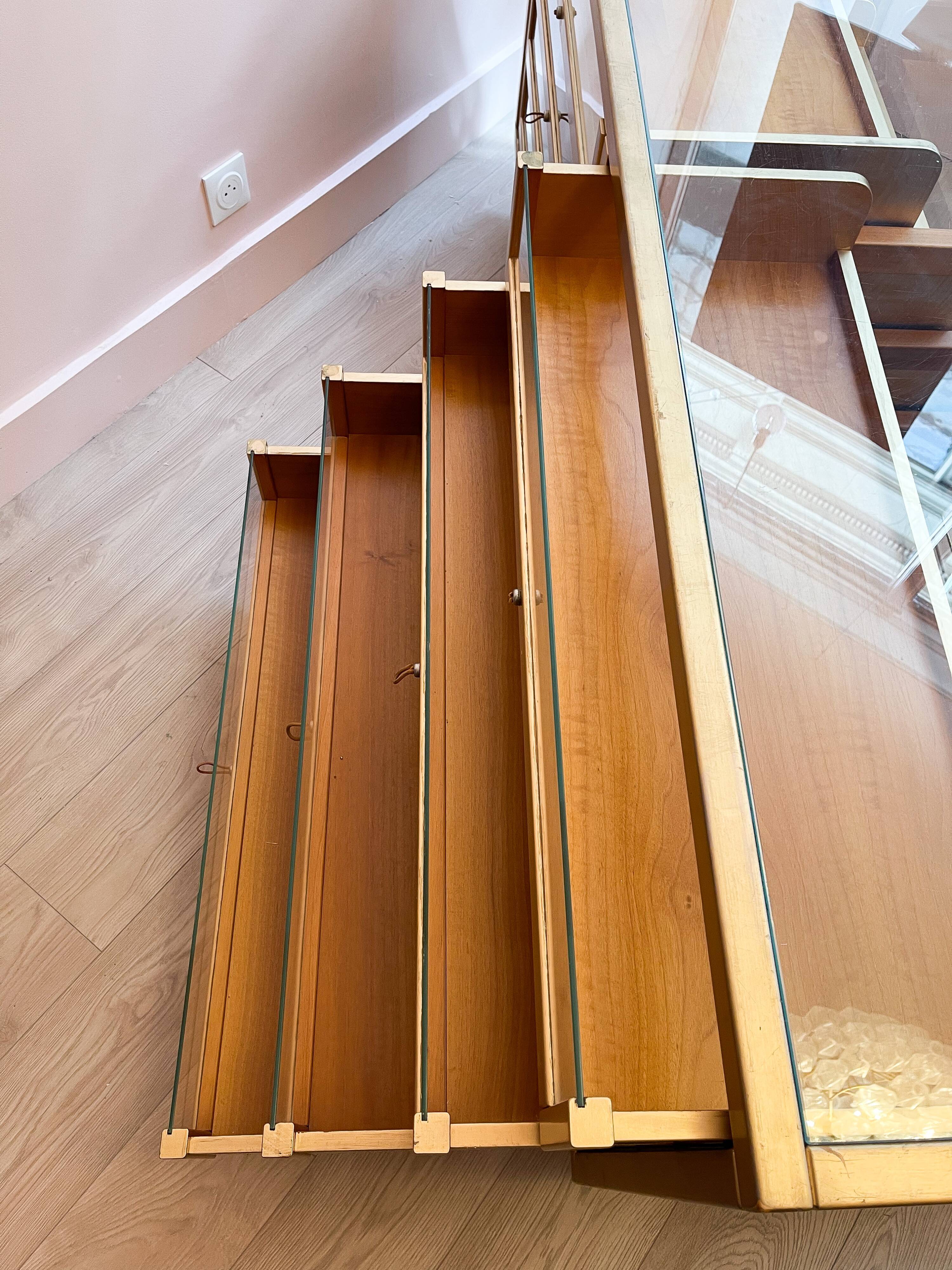 Beech and glass showcase 70s