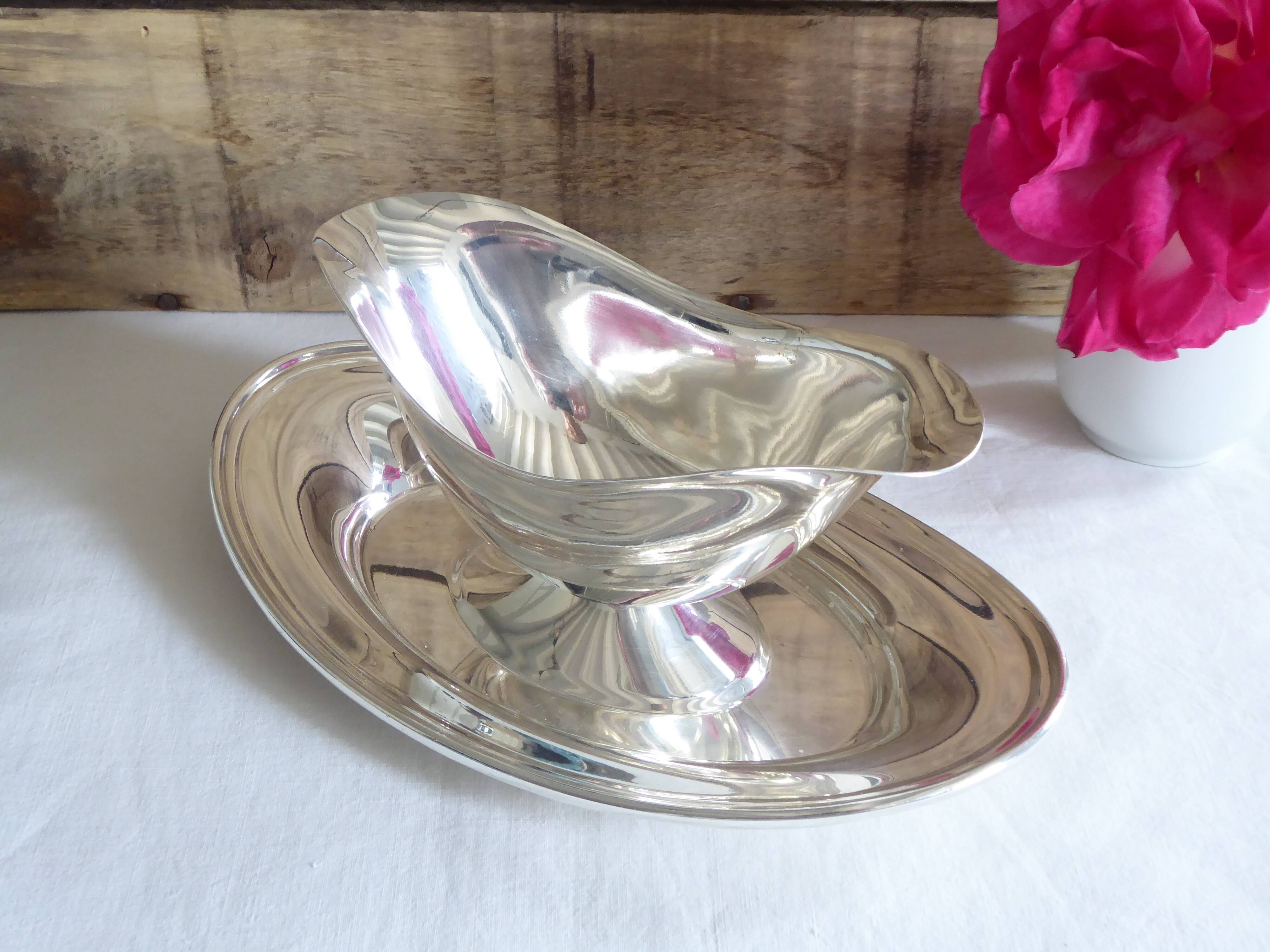 Saucière in silver metal, Fleuron Christofle