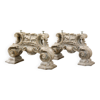 Paire de bases architecturales sculptées à la main, Italie, fin XIXe – débu