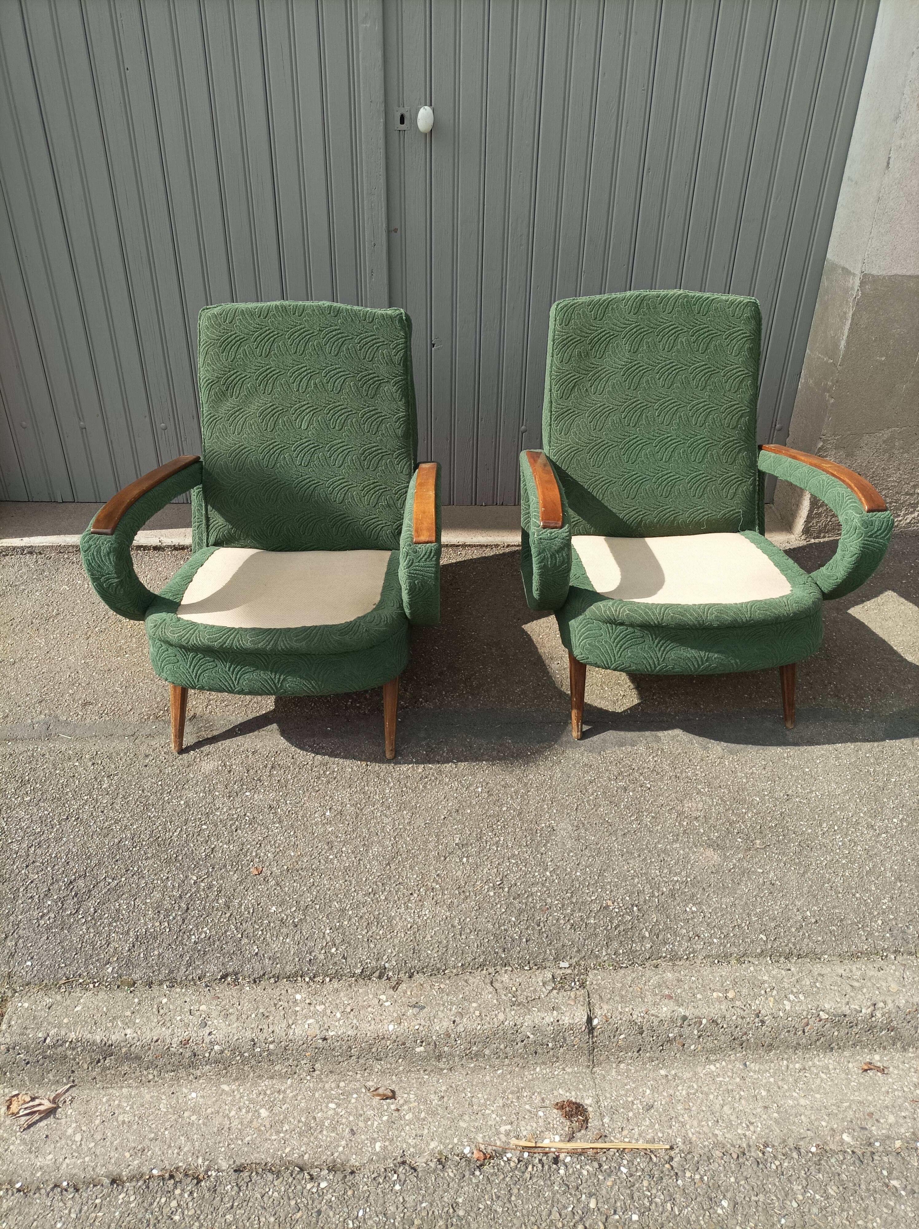 Pair of vintage armchairs green fabric
