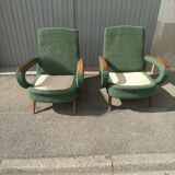 Pair of vintage armchairs green fabric