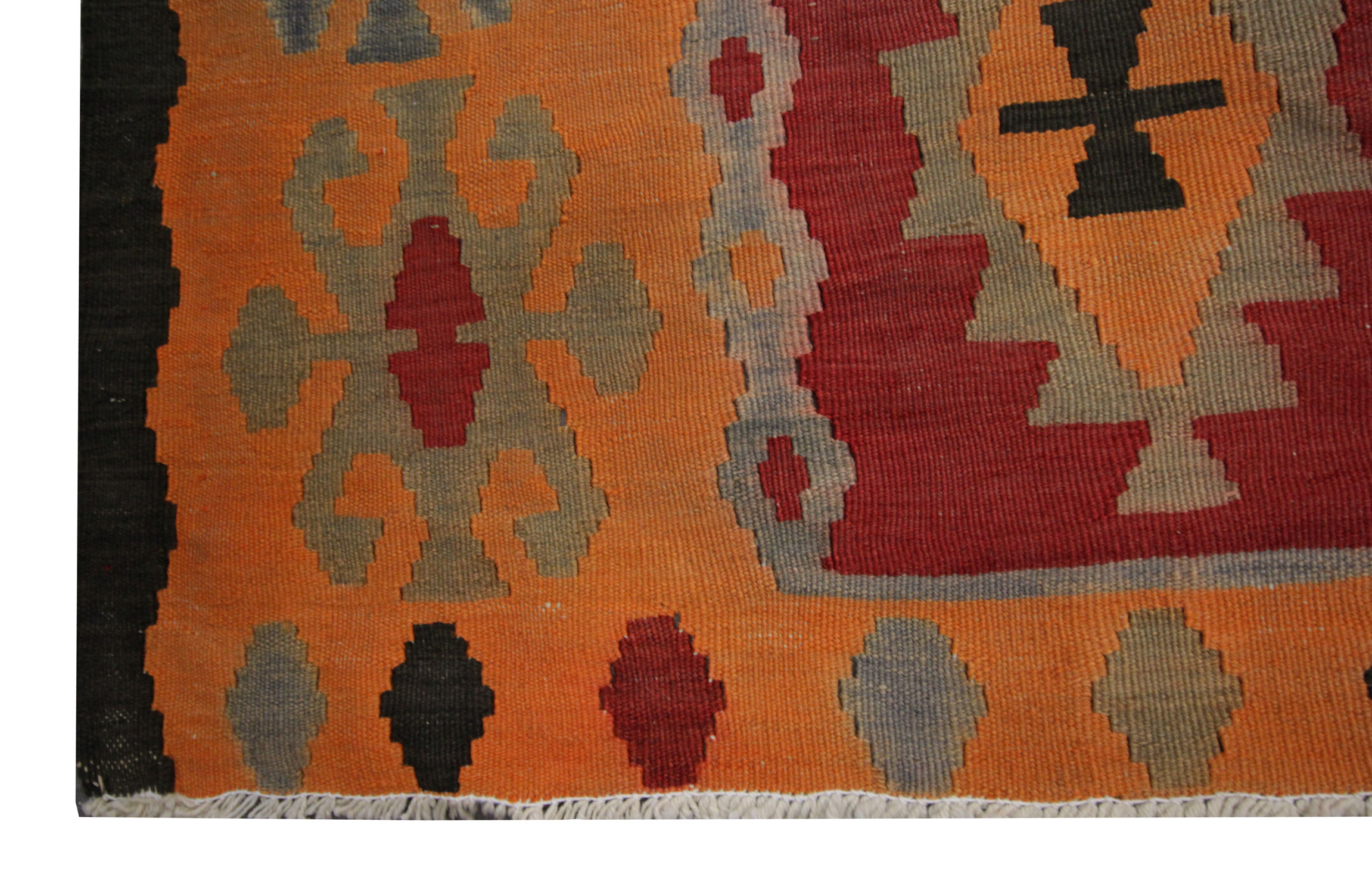 Vintage Persian Kilim Rug, Handwoven Red Wool Carpet- 150x289cm