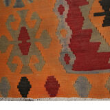 Vintage Persian Kilim Rug, Handwoven Red Wool Carpet- 150x289cm