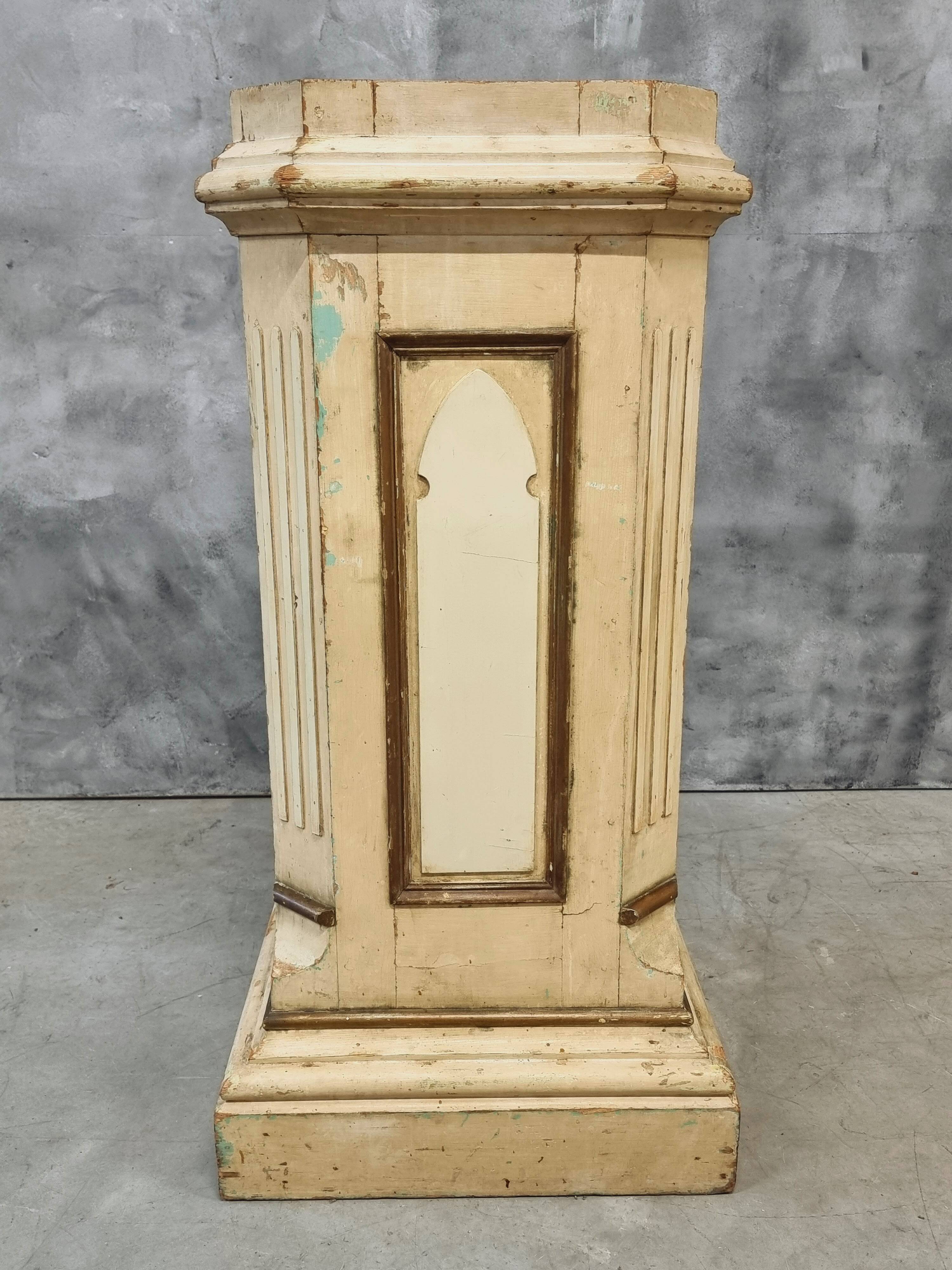 Antique church column on wooden base 135 cm high